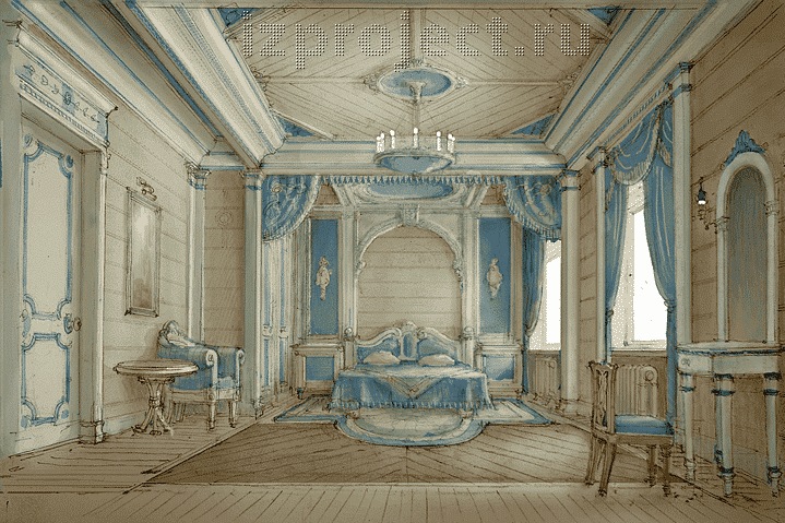 Интерьер спальни в классическом стиле.
