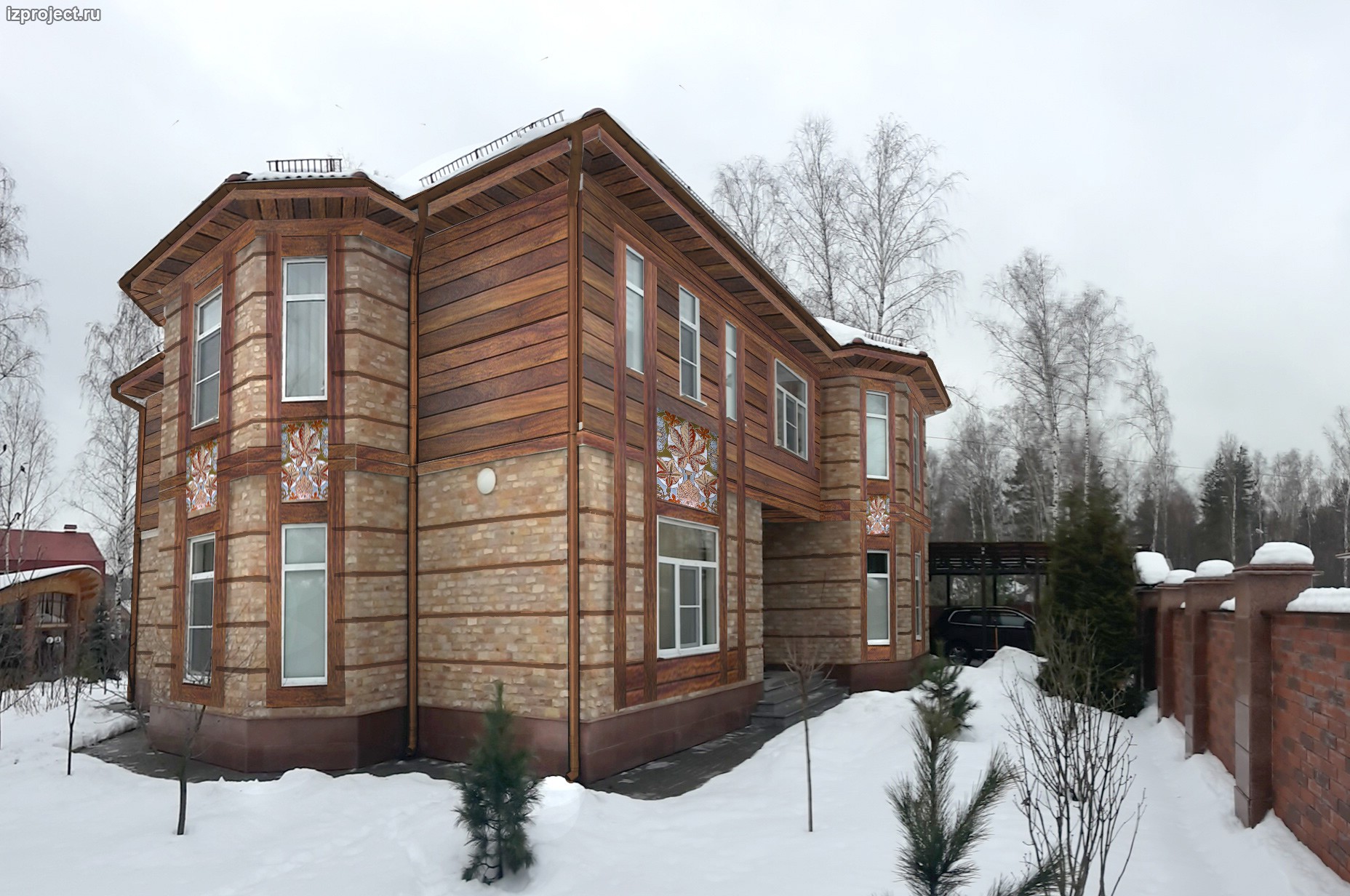 Реновация фасада кирпичного дома, вариант - планкен