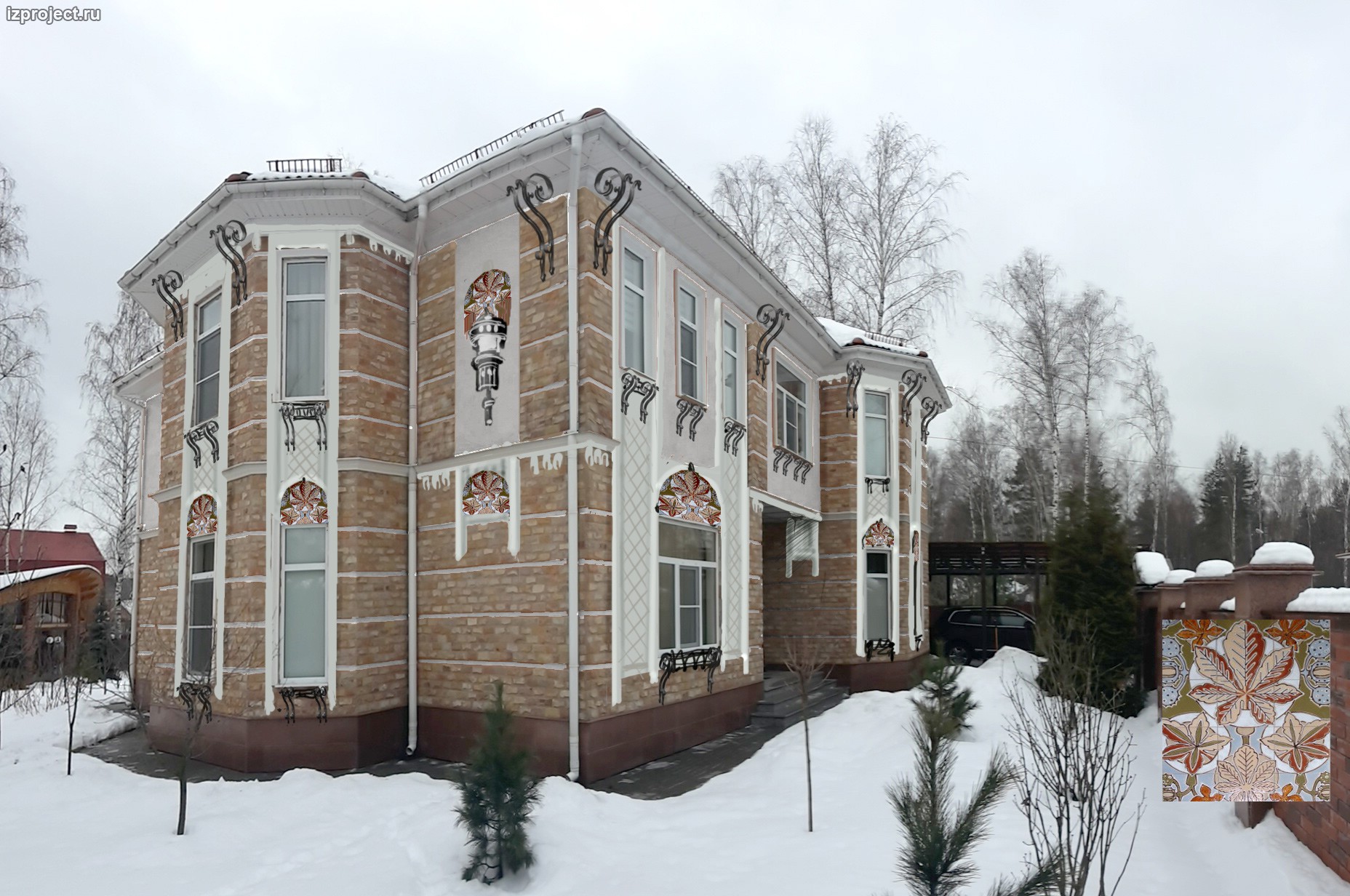 Реновация фасада кирпичного дома, вариант - штукатурка