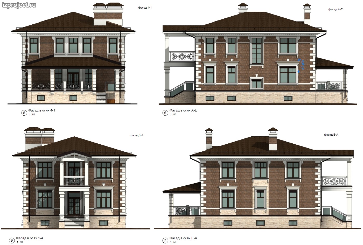 Частный архитектор загородных домов - эскиз декора фасадов кирпичного дома.  -