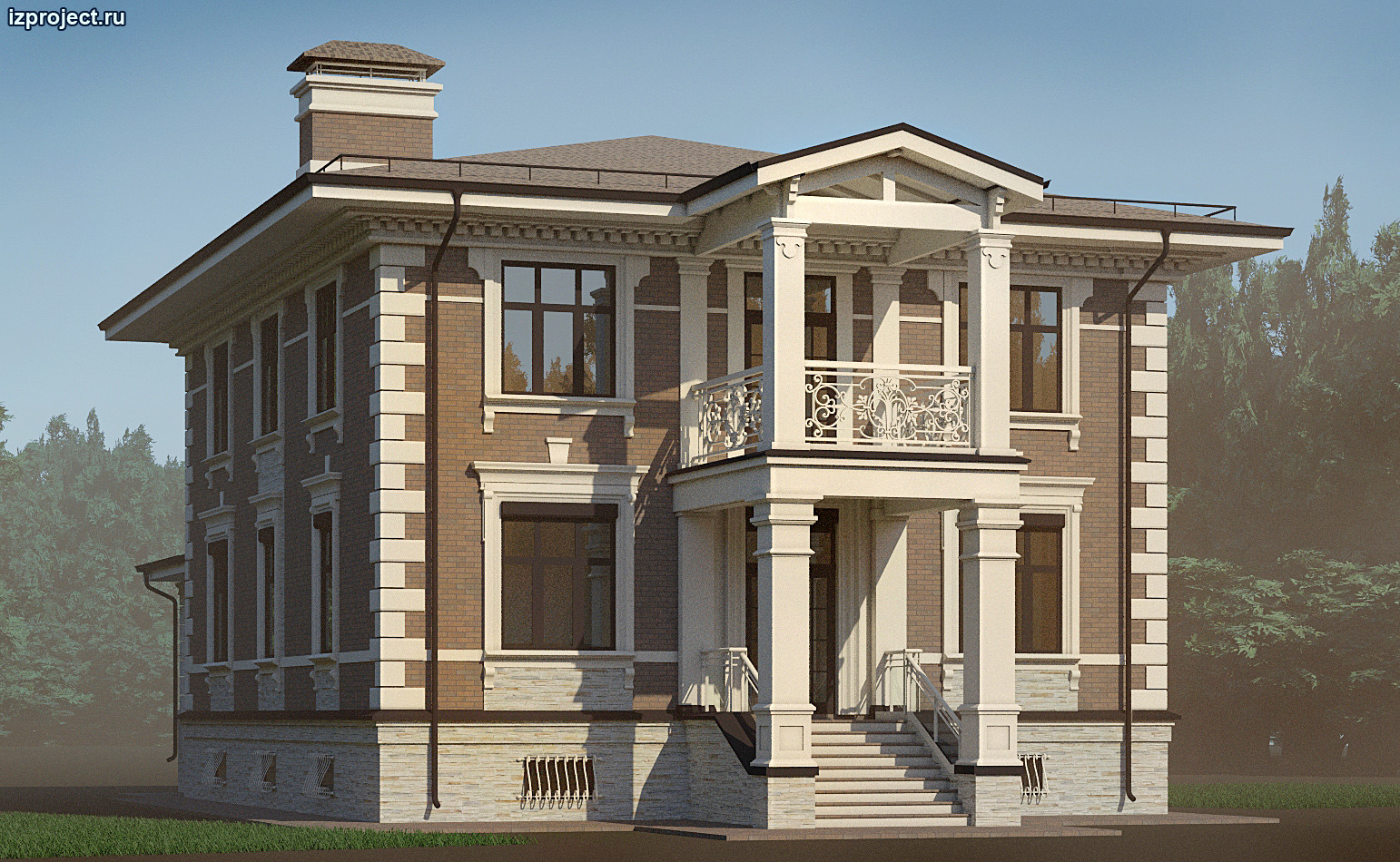 Частный архитектор загородных домов - эскиз декора фасадов кирпичного дома.